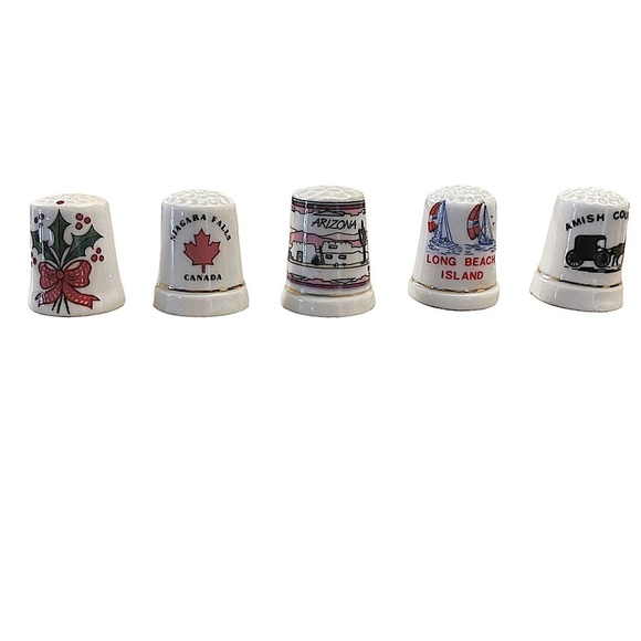 LOT of 5 Ceramic Tourist Souvenir Thimbles - Picture 1 of 10